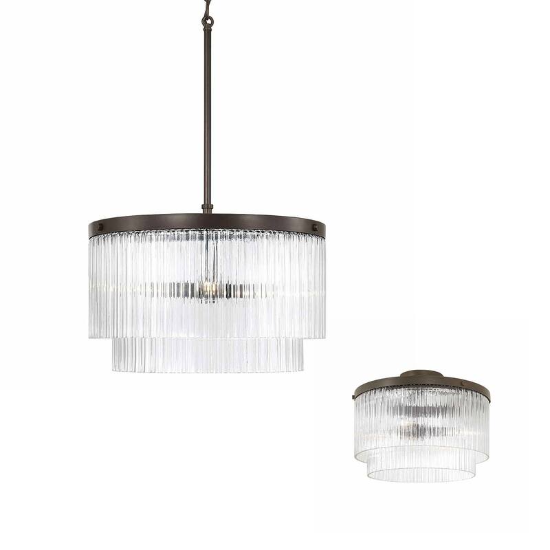 16" W x 11.5" H 3-Light Dual Mount Pendant with Clear Beveled Fluted Glass - 16"W x 11"H - Oil Rubbed Bronze