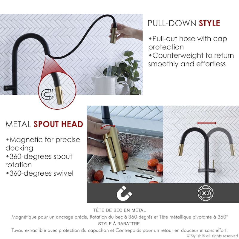 Single Handle Pull-Down Sprayer Kitchen Faucet K-141 - Height: 17.25" Spout H: 9" Spout R: 9"