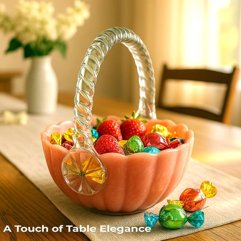 Pink Blossom Charm Glass Basket for Floral and Table Display Use