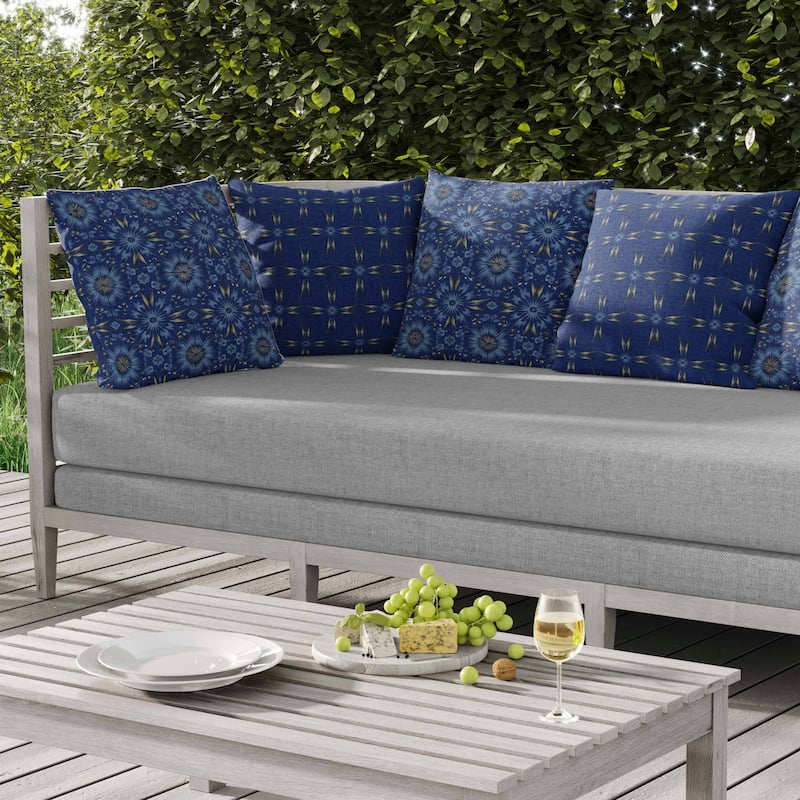 Batik Bliss Indoor/Outdoor Reversible Throw Pillow Blue and Grey