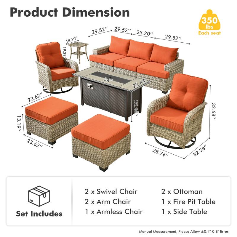 HOOOWOOO 9-piece Patio Sofa Wicker Swivel Rocking Chair Conversation Set