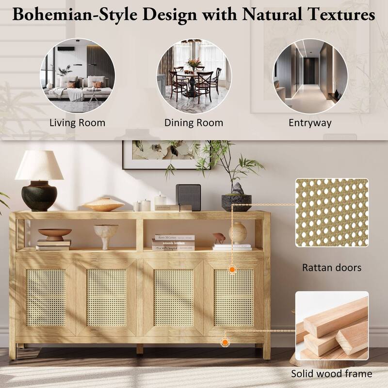 Bohemian Rattan Self Storage Cabinet with Solid Wood Frame