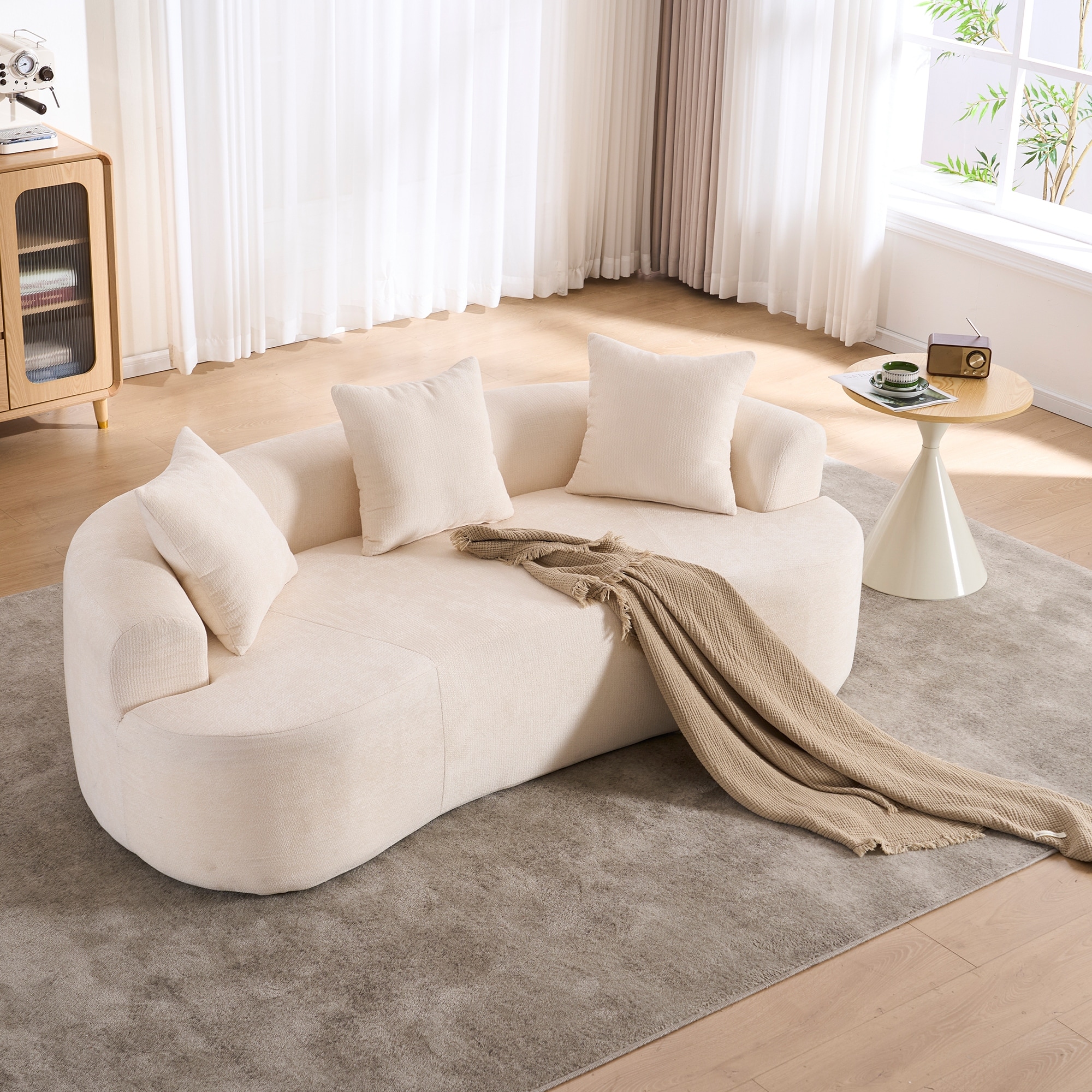 GDFStudio - Crescent-Shaped 67" Chenille Sofa with Self-Inflating Foam and Modular Design