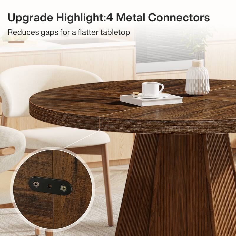 47-Inch Round Dining Table for 4, Farmhouse Industrial Wooden Kitchen Table
