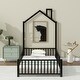 preview thumbnail 3 of 24, Twin Size Metal House Bed with Guardrails & Chimney