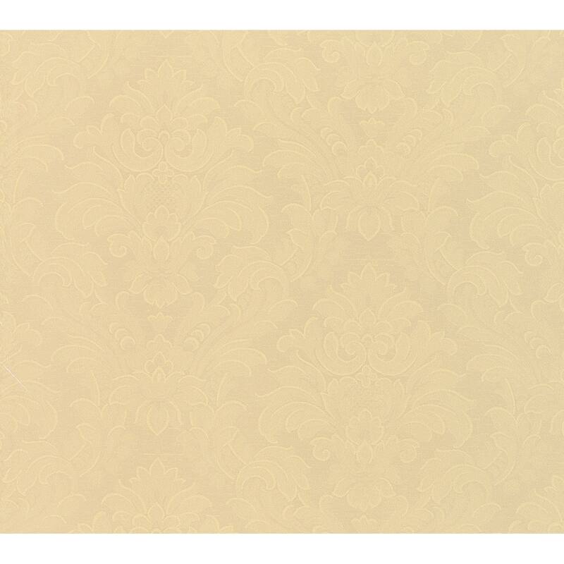Galerie Wallcoverings Neapolis 3 Floral Damask Design Vinyl on Paper Metallic Embossed Wallpaper Roll - 33 feet x 21 inches - Metallic Beige