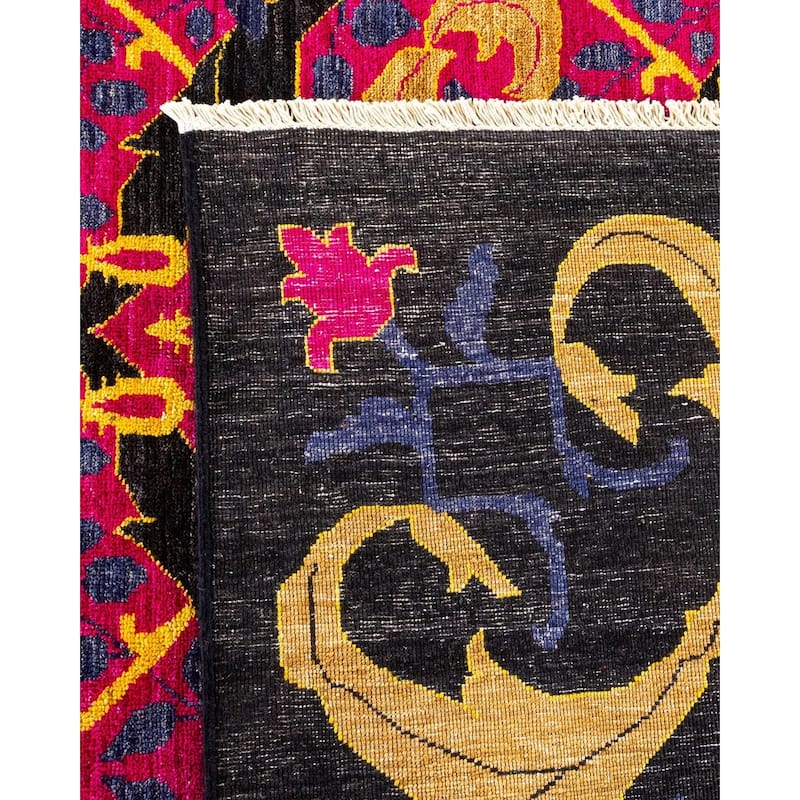 Overton Handknotted Wool Vintage Inspired Contemporary Arts & Crafts Black Area Rug - 17' 10" x 11' 10"