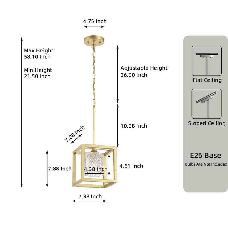 Moulins 1-light Modern Glam Crystal Geometric Kitchen Island Pendant Light - 8''