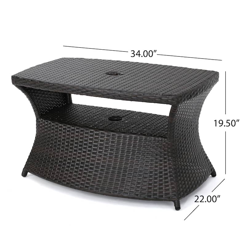 Berkeley Outdoor Wicker Side Table with Umbrella Hole by Christopher Knight Home - 19.5"H x 34"W x 22"D