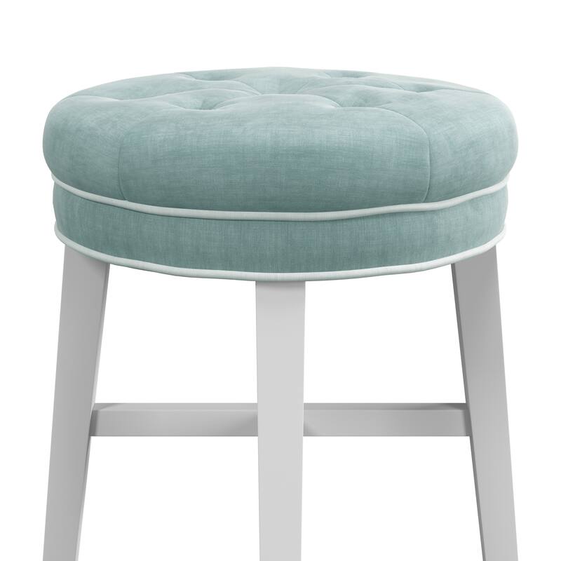 Hillsdale Furniture Sophia Tufted Backless Vanity Stool, White with Spa Blue Fabric - Spa Blue - 16" x 16" x 18"