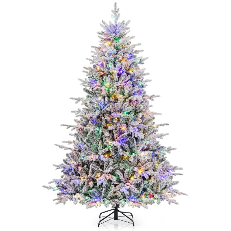 Gymax 4.5/6/7 FT Pre-Lit Artificial Christmas Tree Snow Flocked Full
