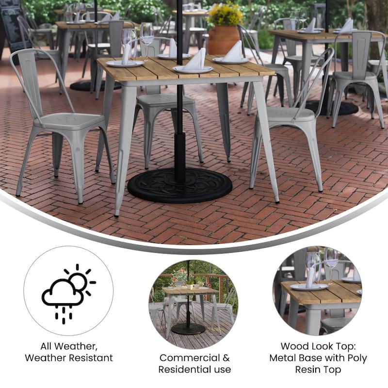 36" SQ Commercial Poly Resin Restaurant Table with Umbrella Hole - 36"W x 36"D x 30"H