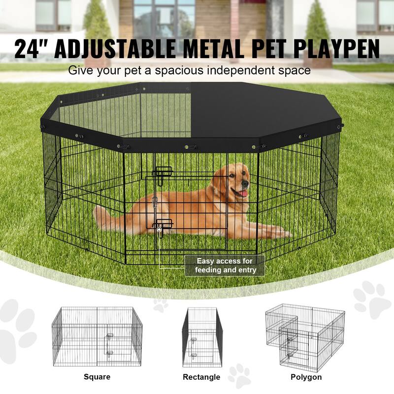 Foldable Dog Playpen 8 Panel Metal Fence for Small Medium Pets 24 Inch