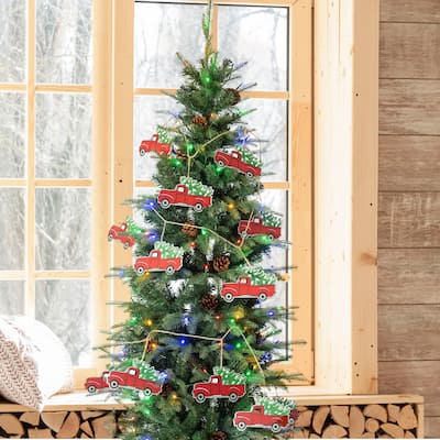 Glitzhome Set of 2 6'L Metal Christmas Tree in Truck Garlands