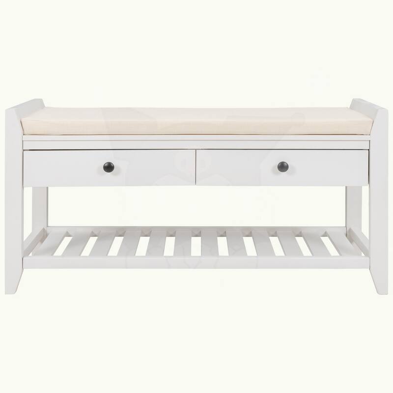 Shoe Rack with Cushioned Seat and Drawers