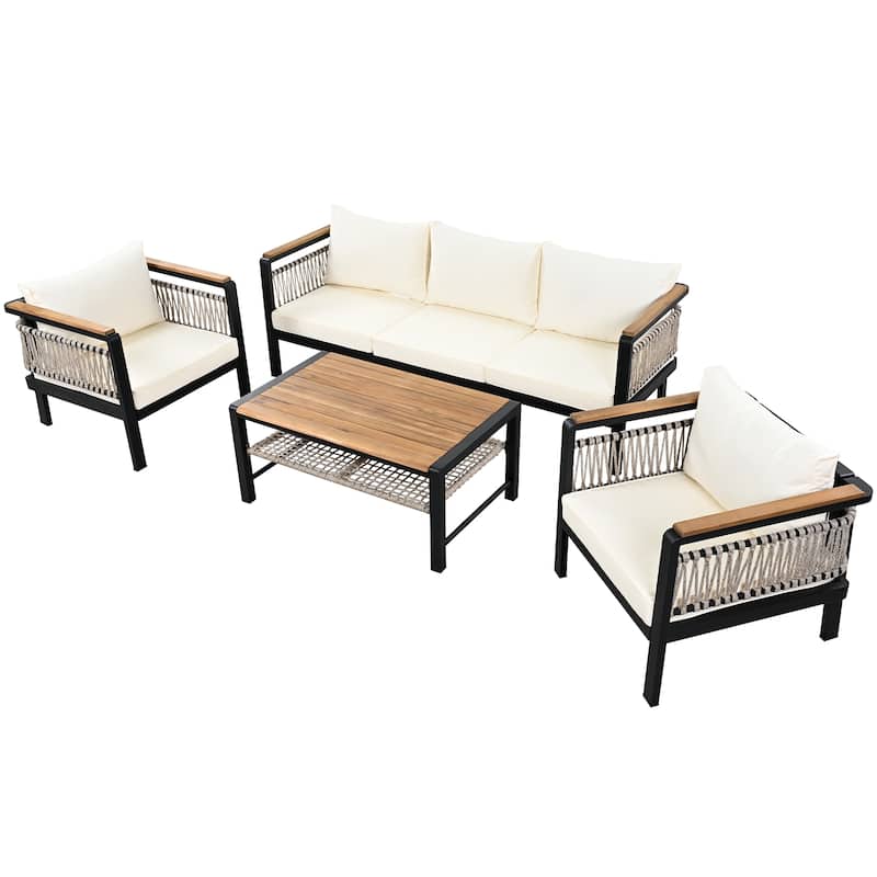 4 Pieces Patio Sectional Sofa Set with Cushions and a Coffee Table