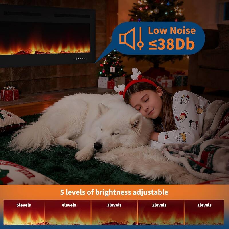Wall Mount Electric Fireplace, Touch Screen and Remote Control, 12 Flame Colors