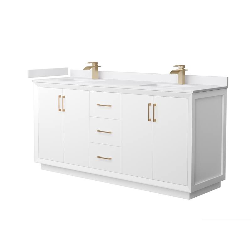 Wyndham Collection WCF414172D-VCA-UNSMXX Strada 72" Free Standing - White / White Cultured Marble Top / Satin Bronze - Painted