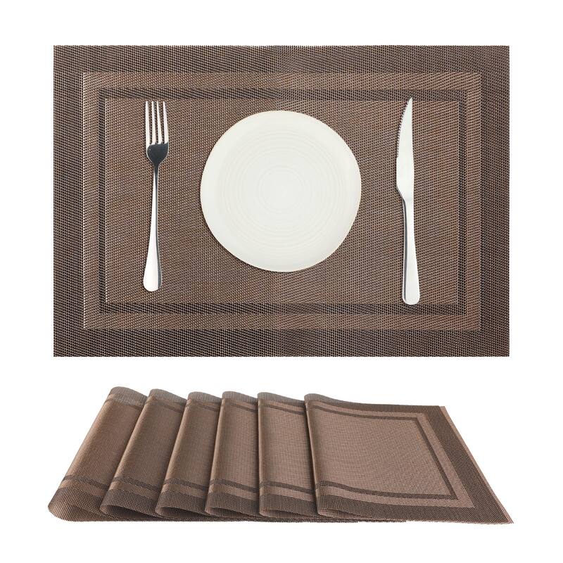 Set of 6 Heat-resistant Washable Modern PVC Placemats for Dining Room - 18x12 Inch - Dark Coffee