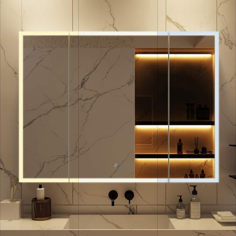 Sleek Anti-Fog Bathroom Medicine Cabinet with Dimmable LED Lights - 45.9"