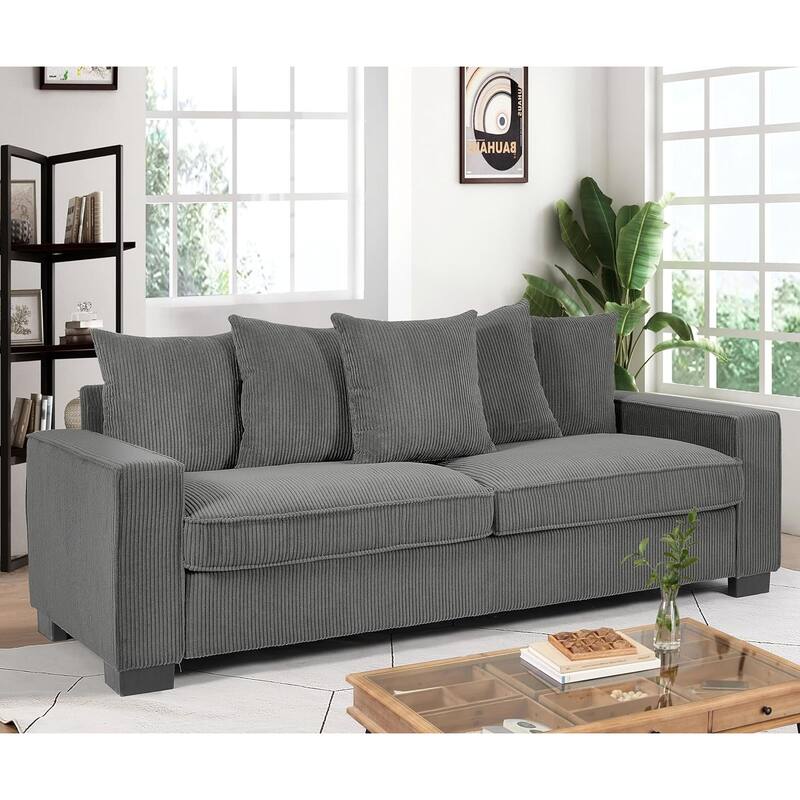 US Pride Furniture Luxe Living Room Sofa with 5 Complementary Toss Pillows Soft Corduroy Upholstery Streamlined Large