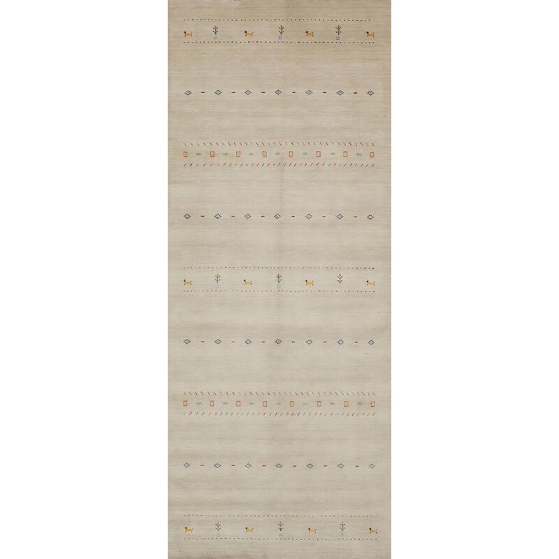 Hand Knotted Oriental 100% Wool Carpet Tribal Animal Pictorial Beige & Ivories Gabbeh Runner Rug - 11' 10'' X 4' 3''