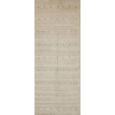 Hand Knotted Oriental 100% Wool Carpet Tribal Animal Pictorial Beige & Ivories Gabbeh Runner Rug - 11' 10'' X 4' 3''