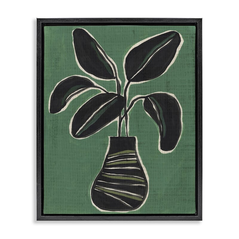 Stupell House Plant on Green Framed Floater Canvas Wall Art Design By June Erica Vess - 17 x 21 - Black