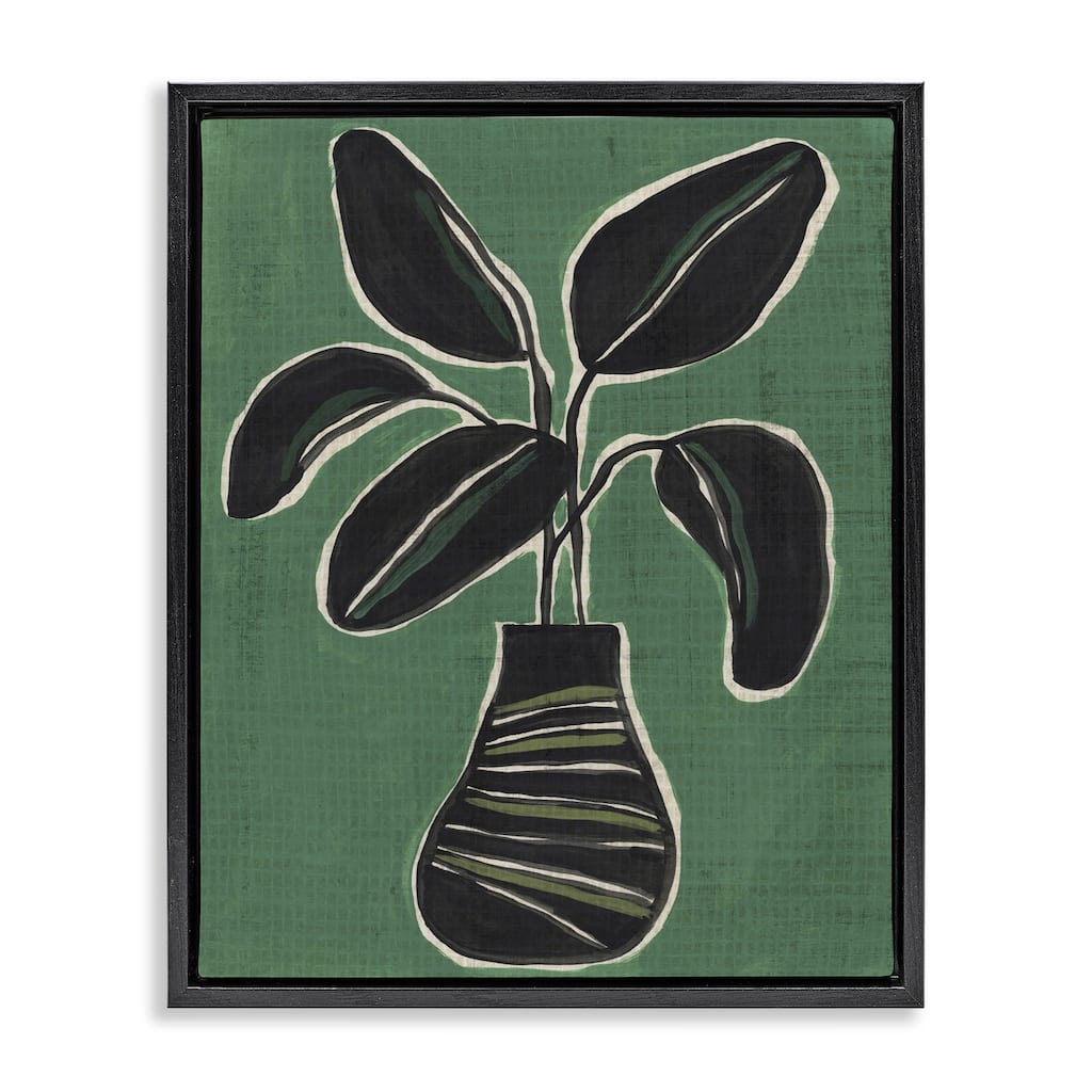 Stupell House Plant on Green Framed Floater Canvas Wall Art Design By June Erica Vess
