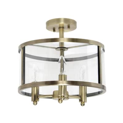 3-Light 13" Industrial Glass and Metallic Accented Semi-flushmount