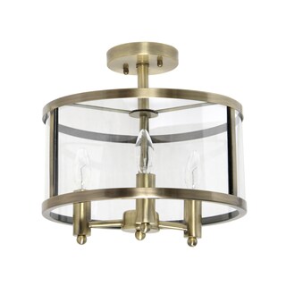 3-Light 13" Industrial Glass and Metallic Accented Semi-flushmount