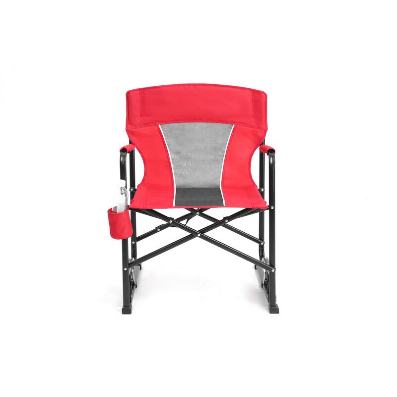 Outdoor Freestyle Rocker Camping Chair Portable Folding Rocking Chair,Durable Armrests,Drink Holder & Backrest