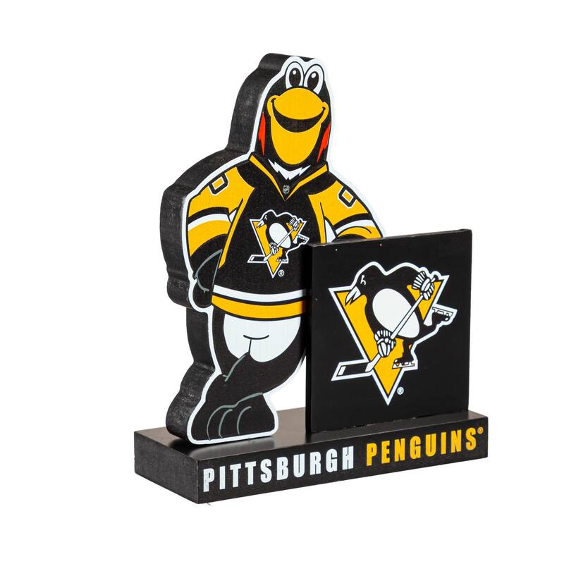 8 in. Wooden Mascot Statue with Team Logo, Pittsburgh Penguins