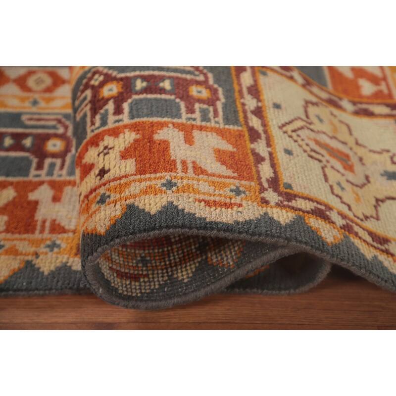 Geometric Kazak Area Rug Hand-Knotted Tribal Wool Carpet - 7'10"x 9'11"