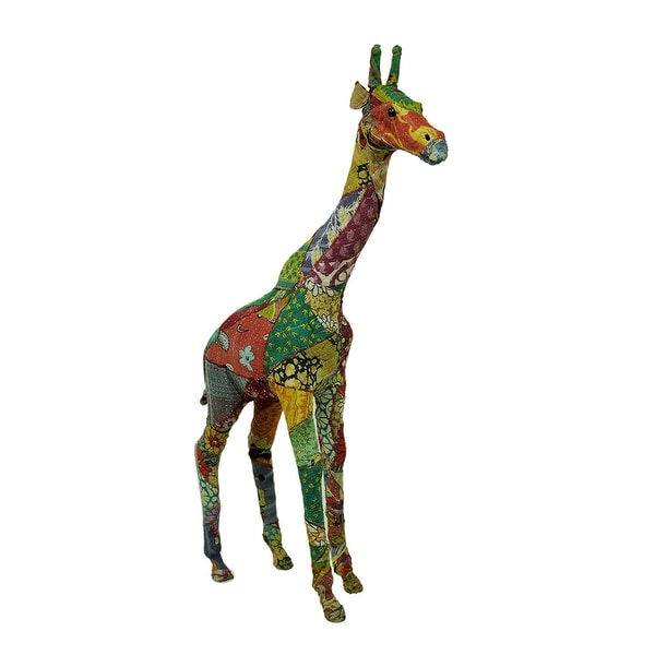 Colorful Vintage Indian Sari Fabric Wrapped Giraffe Sculpture 37 Inch - 37 X 23 X 8 inches