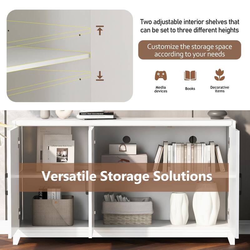 Modern 59'' TV Stand for TVs up to 65'', Entertainment Center Media Console Cabinet with Adjustable Shelves & Solid Wood Legs