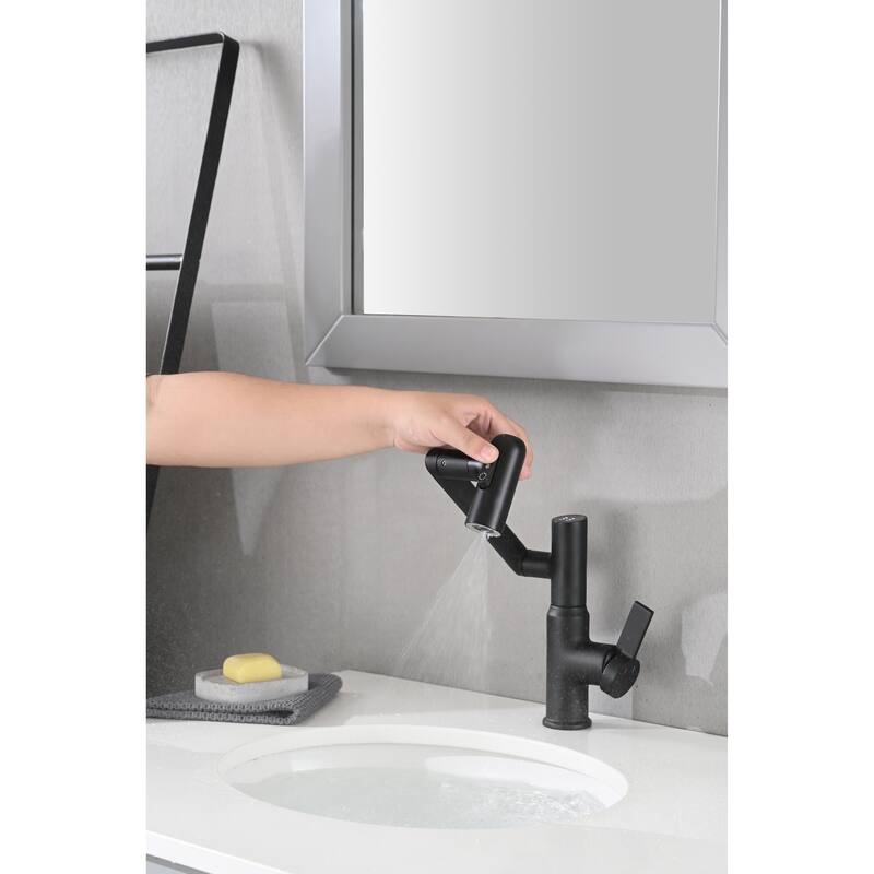 Bathroom Sink Faucet with Spray Function and Temperature Display for Anti-Skid Switch and Hot & Cold and 360° Rotary