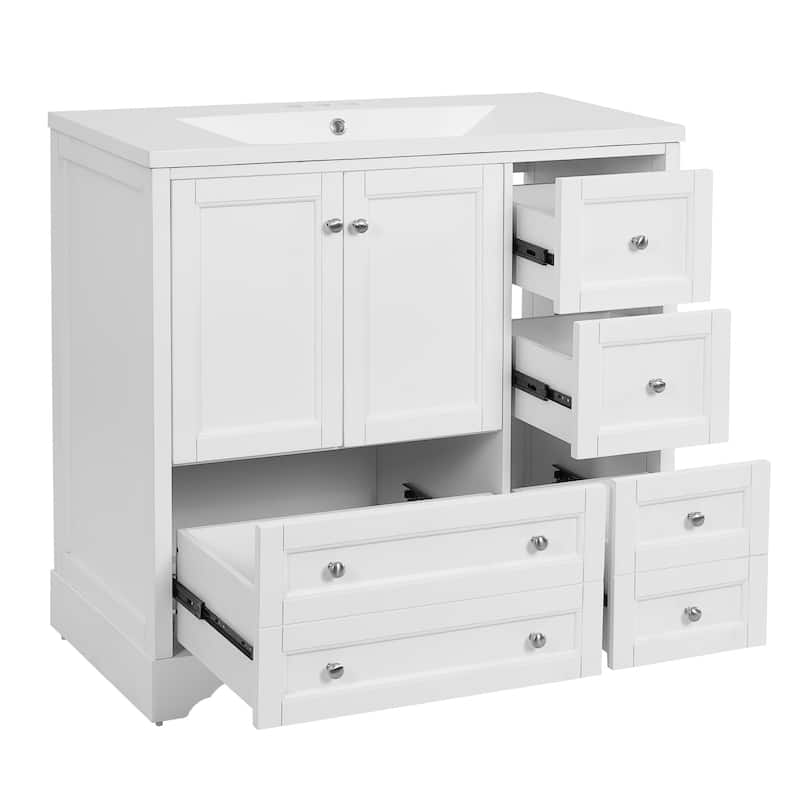 36 " Bathroom Vanity with Sink with 4 Drawers and Shelves