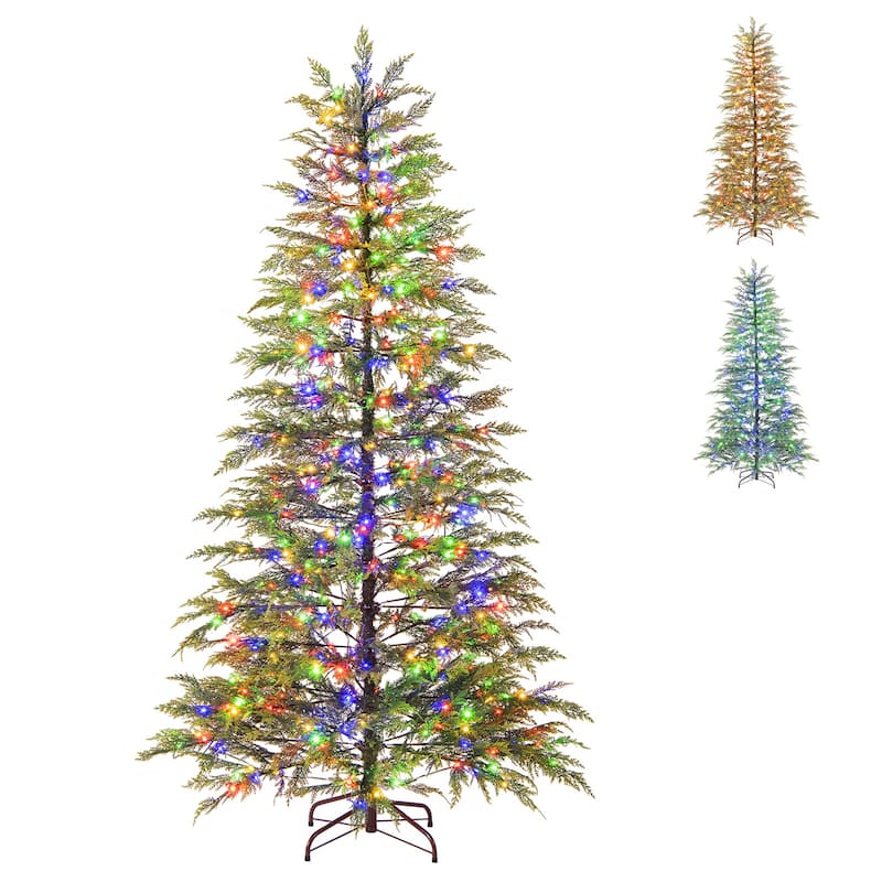 Pre-Lit Green Artificial Christmas Tree with Multicolor LED Lights and Realistic TPE Branches