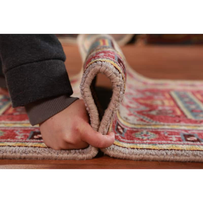 Hand Knotted Oriental 100% Wool Carpet Traditional Geometric Greys & Charcoal Heriz (serapi) Runner Rug - 7' 10'' X 2' 7''