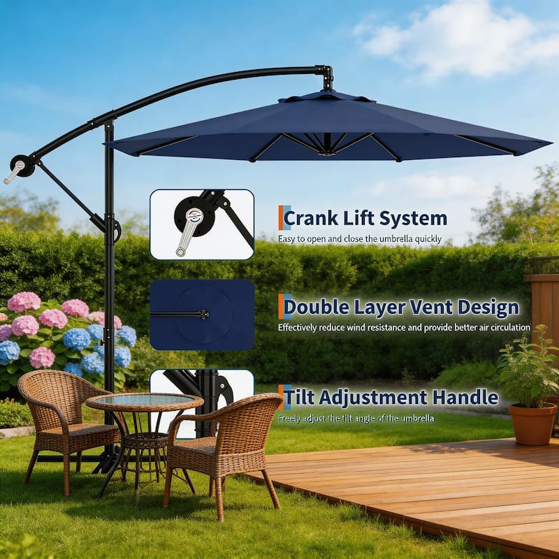 10 ft Offset Patio Umbrella, with with Easy Lift & Tilt Adjustment