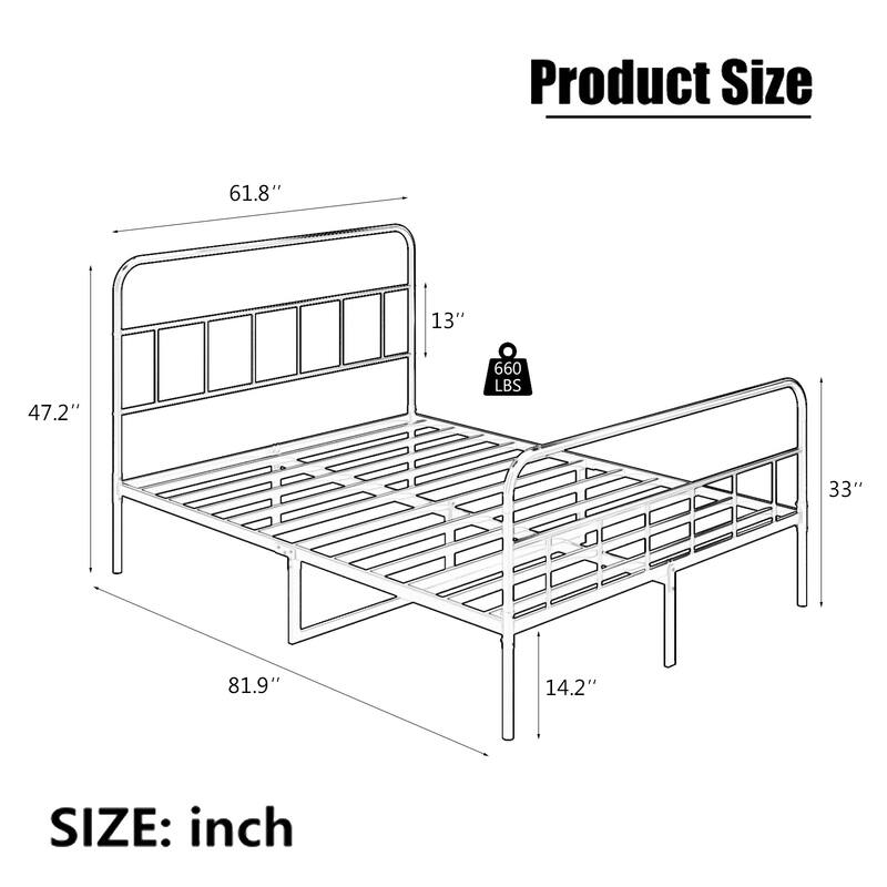 Metal Platform Bed frame with Headboard Sturdy Metal Frame No Box Spring Needed