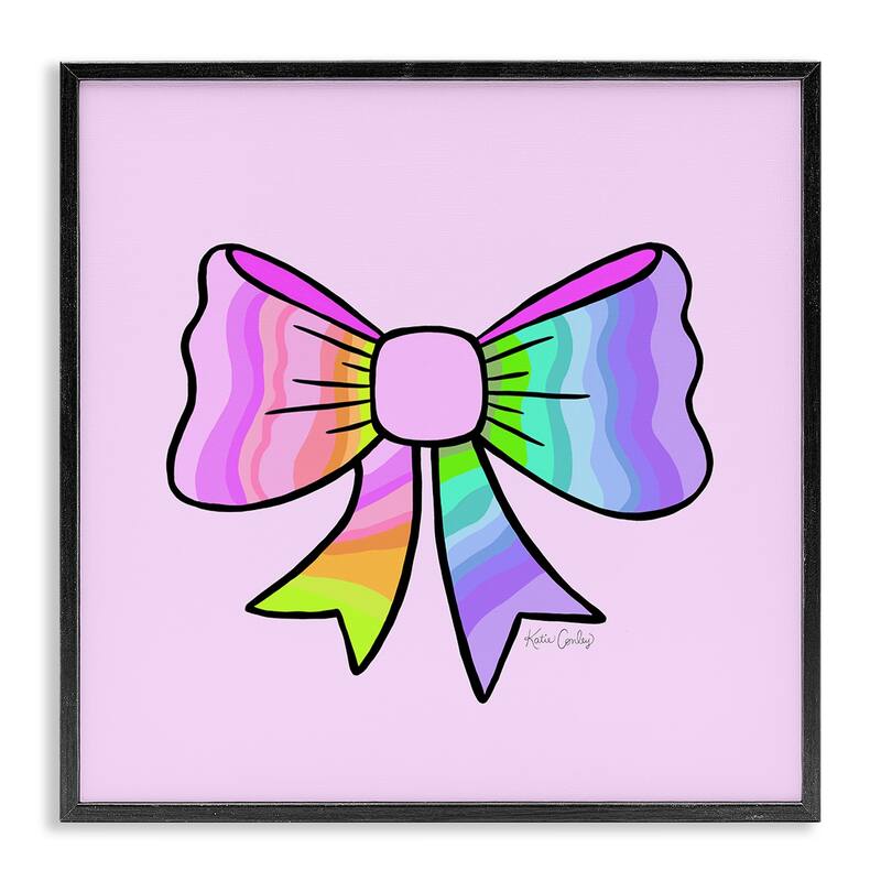 Stupell Pastel Rainbow Ombre Ribbon Framed Giclee Art Design By Katie Conley - 24 x 24 - Black