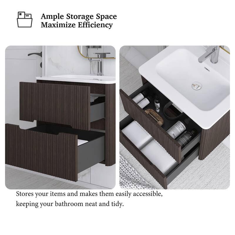 Floating Bathroom Vanity Integrated White Ceramic Sink