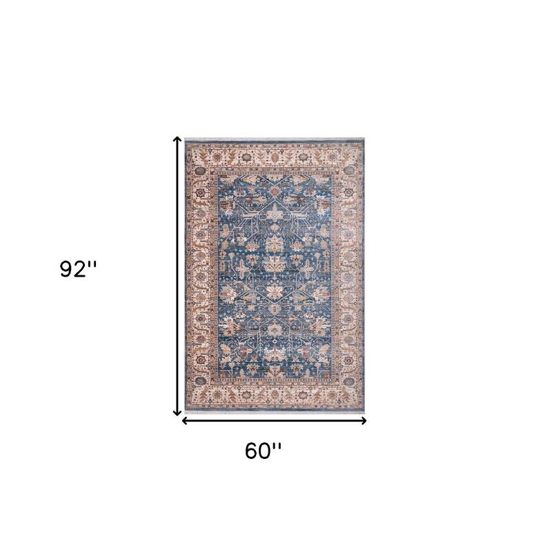 HomeRoots Oriental Traditional Rectangle Area Rug - 92.00 in. x 60.00 in. x 0.24 in.