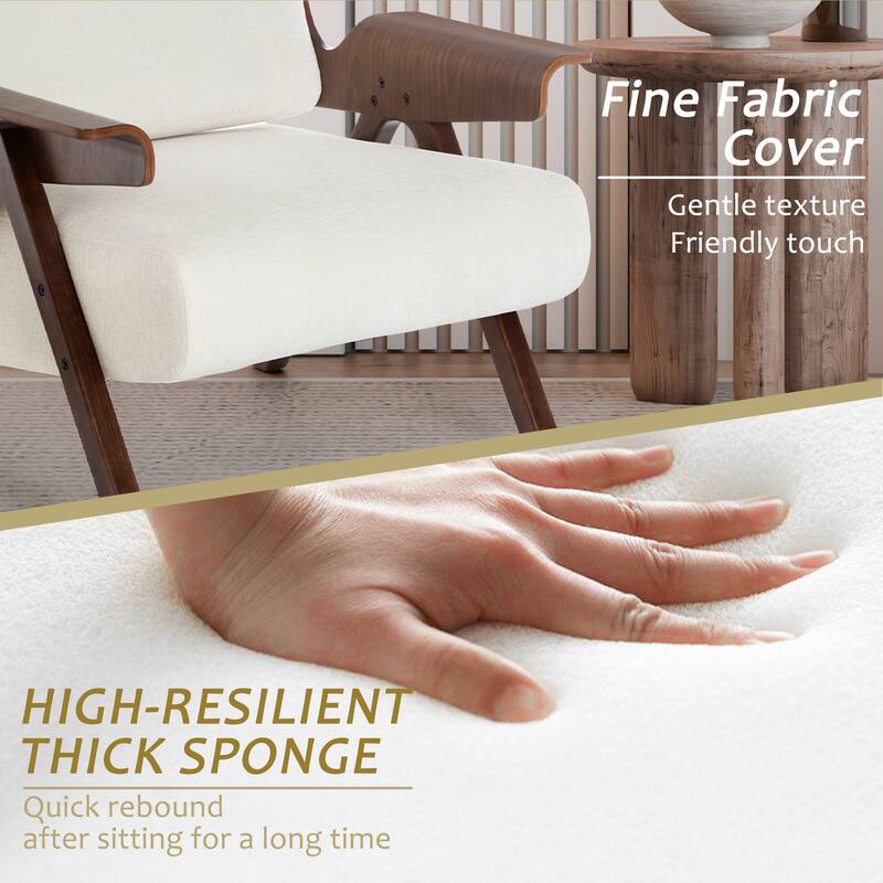 Accent Chair for Living Room, Mid Century Modern Fabric Chair with Oak Leg, Upholstered Comfy Side Chair for Balcony