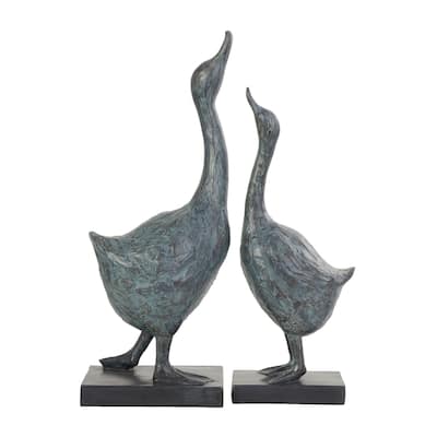Resin Bird Sculpture with Abstract Texturing - Set of 2 Blue - Roche River Decor - 6"W x 8"L x 21"H