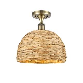 Innovations Lighting 516-1C-13-12 Woven Rattan Semi-Flush Woven Rattan ...
