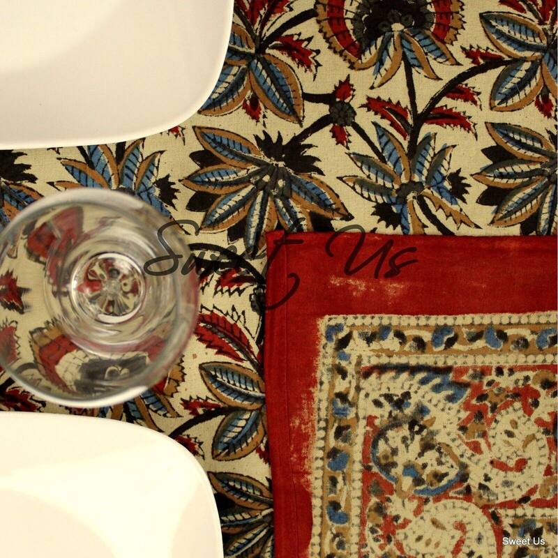 Block Print Floral Paisley Elephant Tablecloth Rectangle