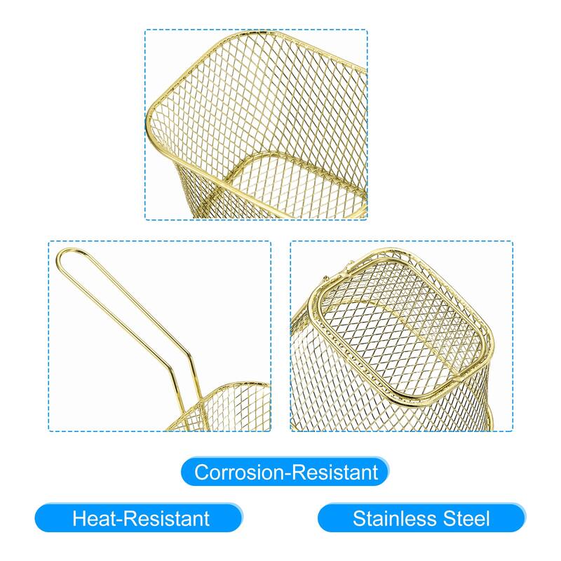 Mini Square Fry Basket Reusable Holder Fry Chip Basket 4.13x3.39x2.48Inch Gold